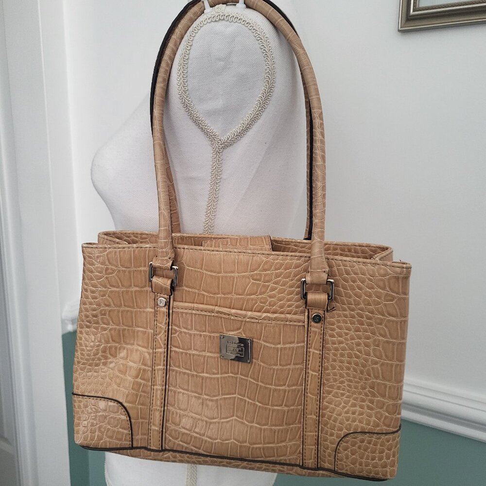 Liz Claiborne Vintage Purse, Faux Crocodile Leather, Tan